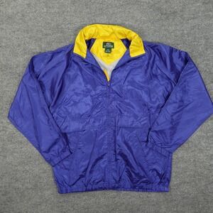 Vintage Bass Pro Shops Jacket Mens XLT Purple Yellow Windbreaker Packable Hood